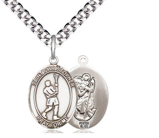 Pewter Saint Christopher Lacrosse Medal Religious Jewelry