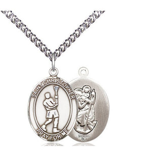 Sterling Silver Saint Christopher Lacrosse Medal Religious Jewelry