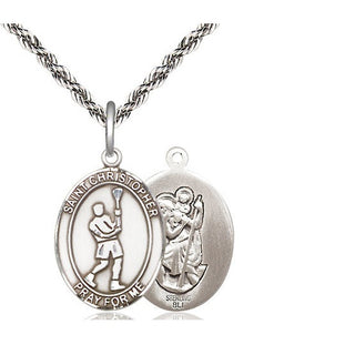Sterling Silver Saint Christopher Lacrosse Medal Religious Jewelry