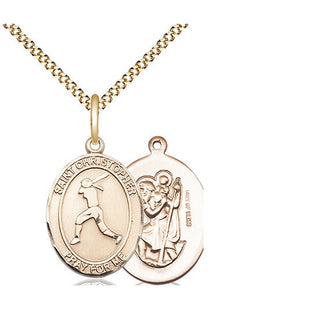 14kt Gold Filled Saint Christopher Softball Medal Religious Jewelry