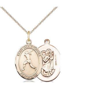 14kt Gold Filled Saint Christopher Softball Medal Religious Jewelry