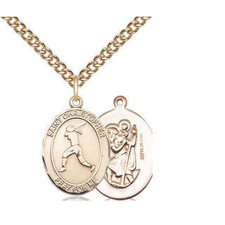 14kt Gold Filled Saint Christopher Softball Medal Religious Jewelry