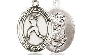 Sterling Silver Saint Christopher Softball Medal Religious Jewelry