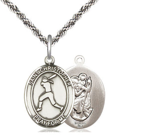 Sterling Silver Saint Christopher Softball Medal Religious Jewelry