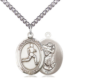 Sterling Silver Saint Christopher Track&Field Medal Religious Jewelry