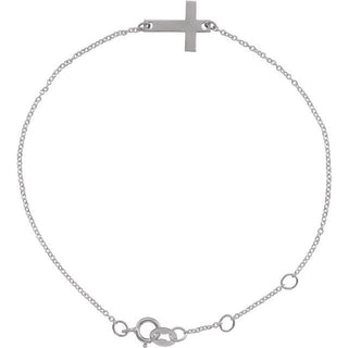 14K White Engravable Cross 6 1/2-7 1/2" Bracelet