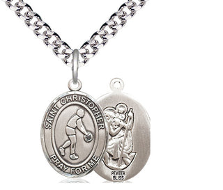 Pewter Saint Christopher Basketball Medal Religious Jewelry