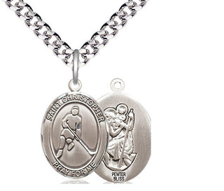 Pewter Saint Christopher Ice Hockey Medal Religious Jewelry