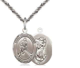 Sterling Silver Saint Christopher Ice Hockey Medal Religious Jewelry