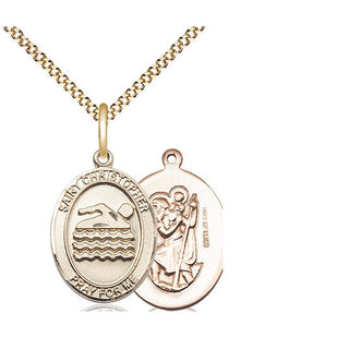 14kt Gold Filled Saint Christopher Swimming Medal Religious Jewelry