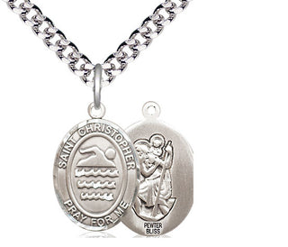 Pewter Saint Christopher Swimming Medal Religious Jewelry
