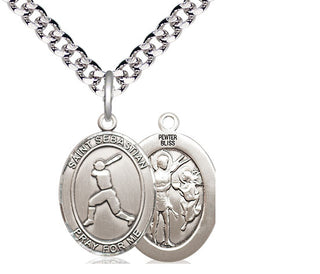 Pewter Saint Sebastian Baseball Medal Religious Jewelry