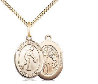 14kt Gold Filled Saint Sebastian Basketball Medal Religious Jewelry