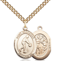 14kt Gold Filled Saint Sebastian Basketball Medal Religious Jewelry