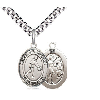 Pewter Saint Sebastian Basketball Medal Religious Jewelry