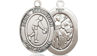 Sterling Silver Saint Sebastian Basketball Medal Religious Jewelry