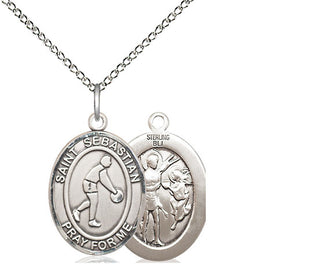 Sterling Silver Saint Sebastian Basketball Medal Religious Jewelry