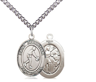 Sterling Silver Saint Sebastian Basketball Medal Religious Jewelry