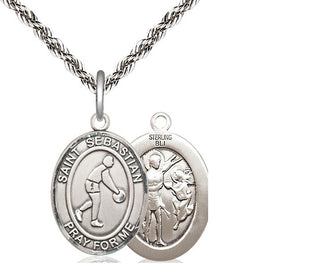 Sterling Silver Saint Sebastian Basketball Medal Religious Jewelry
