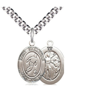 Pewter Saint Sebastian Soccer Medal Religious Jewelry