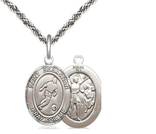 Sterling Silver Saint Sebastian Soccer Medal Religious Jewelry