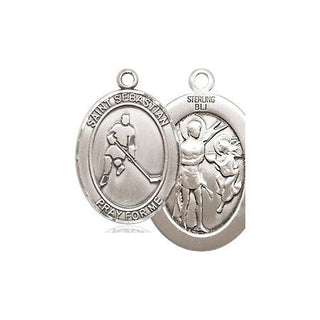 Sterling Silver Saint Sebastian Ice Hockey Medal Religious Jewelry