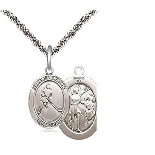 Sterling Silver Saint Sebastian Ice Hockey Medal Religious Jewelry