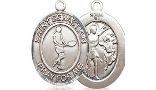Sterling Silver Saint Sebastian Tennis Medal Religious Jewelry