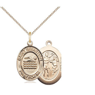 14kt Gold Filled Saint Sebastian Swimming Medal Religious Jewelry