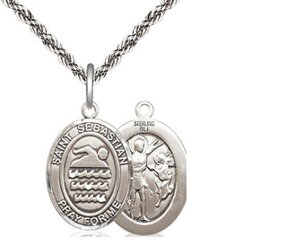 Sterling Silver Saint Sebastian Swimming Medal Religious Jewelry
