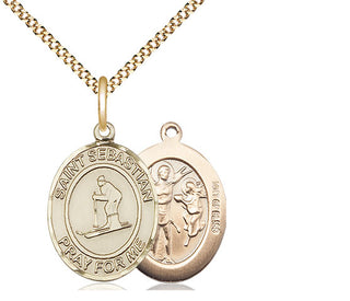 14kt Gold Filled Saint Sebastian Skiing Medal Religious Jewelry