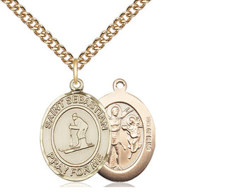 14kt Gold Filled Saint Sebastian Skiing Medal Religious Jewelry