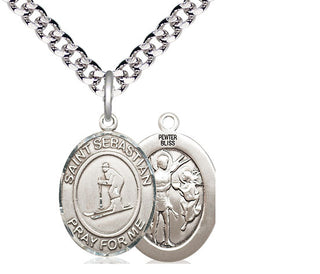 Pewter Saint Sebastian Skiing Medal Religious Jewelry