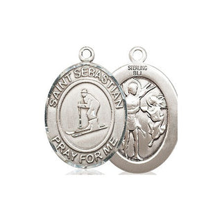 Sterling Silver Saint Sebastian Skiing Medal Religious Jewelry