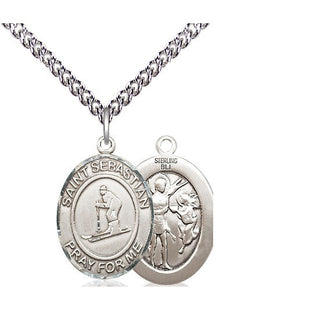 Sterling Silver Saint Sebastian Skiing Medal Religious Jewelry