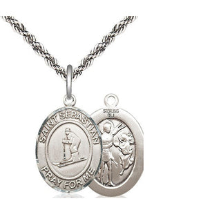 Sterling Silver Saint Sebastian Skiing Medal Religious Jewelry