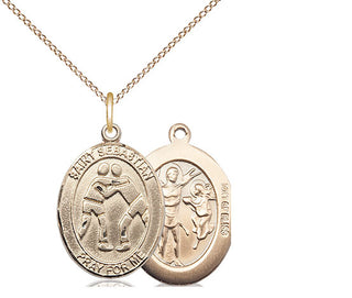 14kt Gold Filled Saint Sebastian Wrestling Medal Religious Jewelry