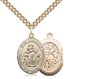 14kt Gold Filled Saint Sebastian Wrestling Medal Religious Jewelry