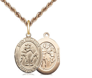 14kt Gold Filled Saint Sebastian Wrestling Medal Religious Jewelry