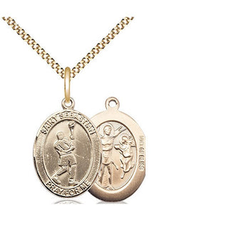 14kt Gold Filled Saint Sebastian Lacrosse Medal Religious Jewelry