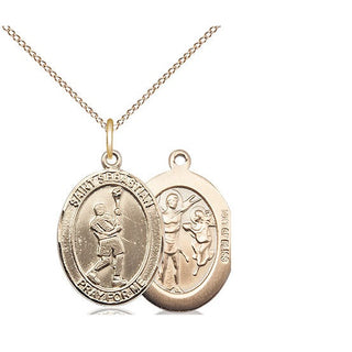 14kt Gold Filled Saint Sebastian Lacrosse Medal Religious Jewelry