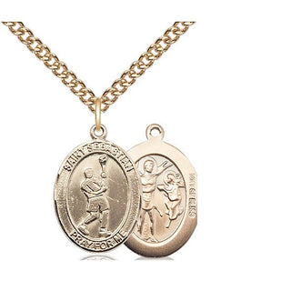 14kt Gold Filled Saint Sebastian Lacrosse Medal Religious Jewelry