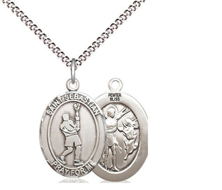 Pewter Saint Sebastian Lacrosse Medal Religious Jewelry