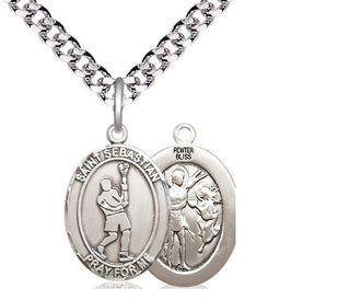 Pewter Saint Sebastian Lacrosse Medal Religious Jewelry