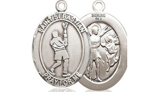 Sterling Silver Saint Sebastian Lacrosse Medal Religious Jewelry