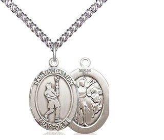 Sterling Silver Saint Sebastian Lacrosse Medal Religious Jewelry
