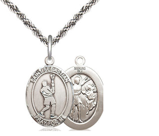 Sterling Silver Saint Sebastian Lacrosse Medal Religious Jewelry