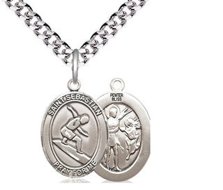 Pewter Saint Sebastian Surfing Medal Religious Jewelry