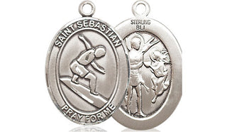 Sterling Silver Saint Sebastian Surfing Medal Religious Jewelry