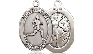 Sterling Silver Saint Sebastian Track and Field Medal Religious Jewelry